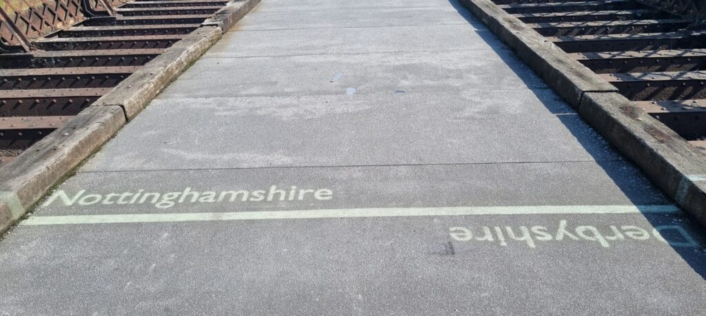 Crossing the county border from Derbyshire to Notts as marked on the Bennerley Viaduct