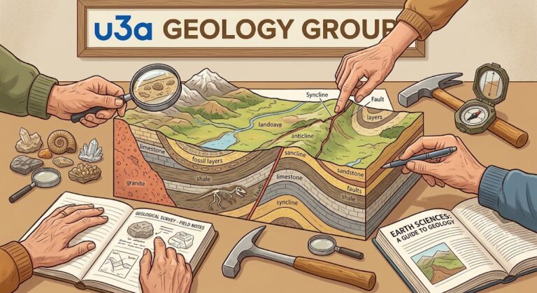 Landscape Topolgy Cross Section being examined by members using Tools and Reference Books
