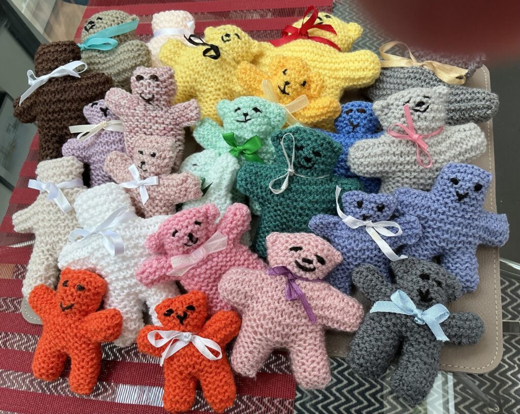 Assortment of knitted litte worry bears provided to Eastwood Family Hub
