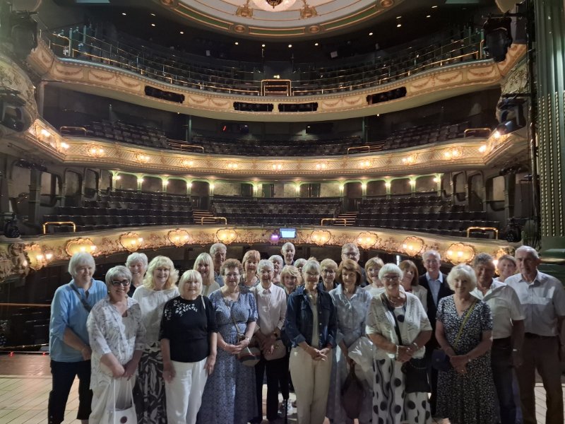 Rediscovering Nottingham Group members on stage at the Theatre Royal Nottingham during their backstage tour of the theatre